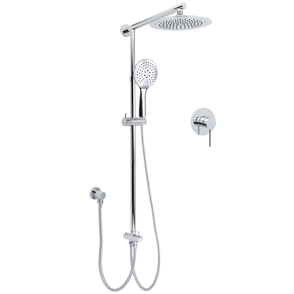 WELS Chrome Round 9" Rainfall Dual Shower Head & Handheld Sliding Rail Wall Arm + Single Mixer V1233-HR003M4CSC842SR0901KRD201CR