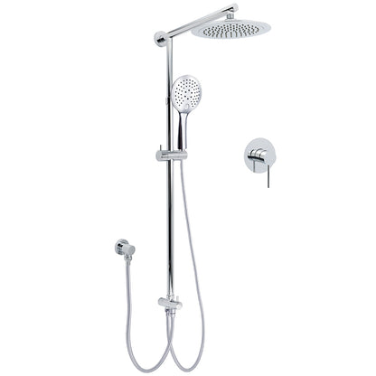 WELS Chrome Round 9" Rainfall Dual Shower Head & Handheld Sliding Rail Wall Arm + Single Mixer V1233-HR003M4CSC842SR0901KRD201CR