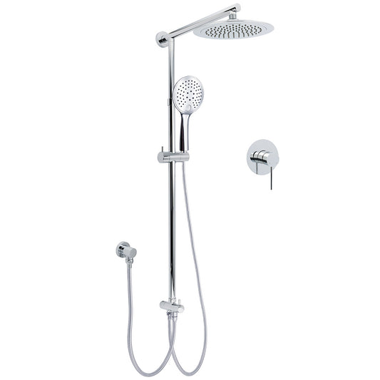 WELS Chrome Round 9" Rainfall Dual Shower Head & Handheld Sliding Rail Wall Arm + Single Mixer V1233-HR003M4CSC842SR0901KRD201CR