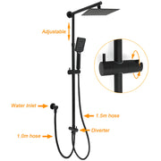 Matt Black 2in1 Set 8" Square Thin Shower Head Handheld Adjustable Silding Rail Arm V1233-HS002M4CBSC842BKSS108B
