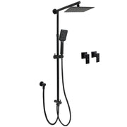 Matt Black 2in1 Set 8" Square Thin Shower Head Handheld Adjustable Silding Rail Twin Taps V1233-HS002M4CBSC842BKSS108BCPF0272BK