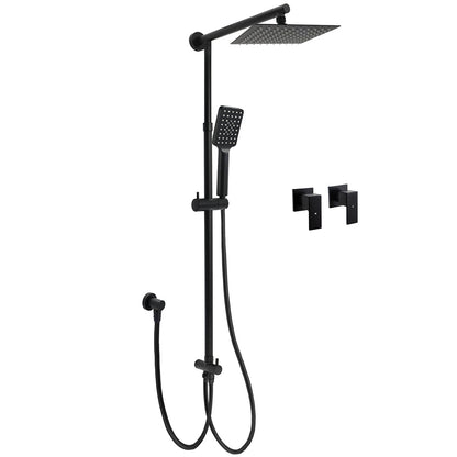 Matt Black 2in1 Set 8" Square Thin Shower Head Handheld Adjustable Silding Rail Twin Taps V1233-HS002M4CBSC842BKSS108BCPF0272BK