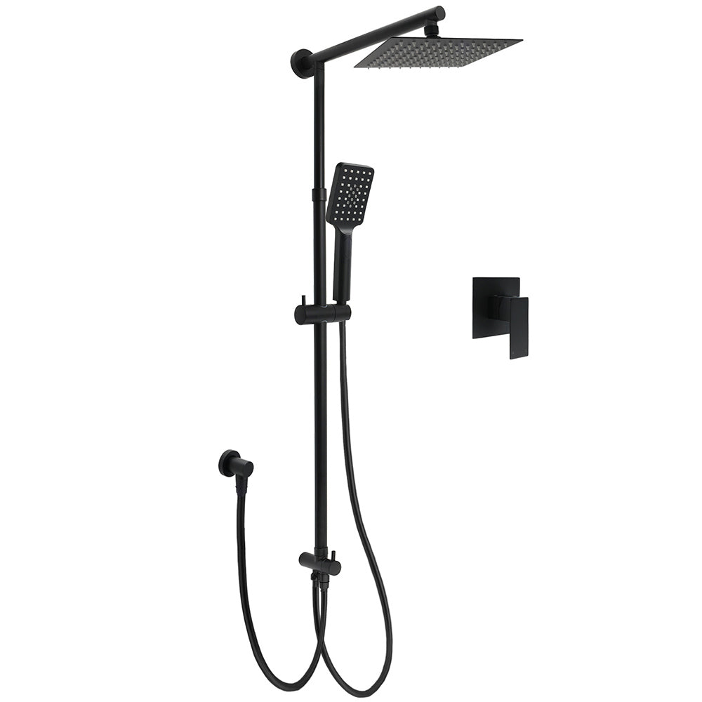 Matt Black 2in1 Set 8" Square Thin Shower Head Handheld Adjustable Silding Rail Mixer V1233-HS002M4CBSC842BKSS108BKSQ201B