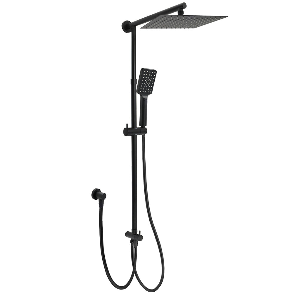 WELS Matt Black 2in1 Set Square 10" Shower Rain Head Handheld Adjustable Silde Rail V1233-HS002M4CBSC842BKSS110B
