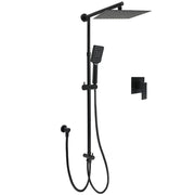 Matt Black 2in1 Set Square 10" Shower Rain Head Handheld Adjustable Silding Rail + Mixer V1233-HS002M4CBSC842BKSS110BKSQ201B