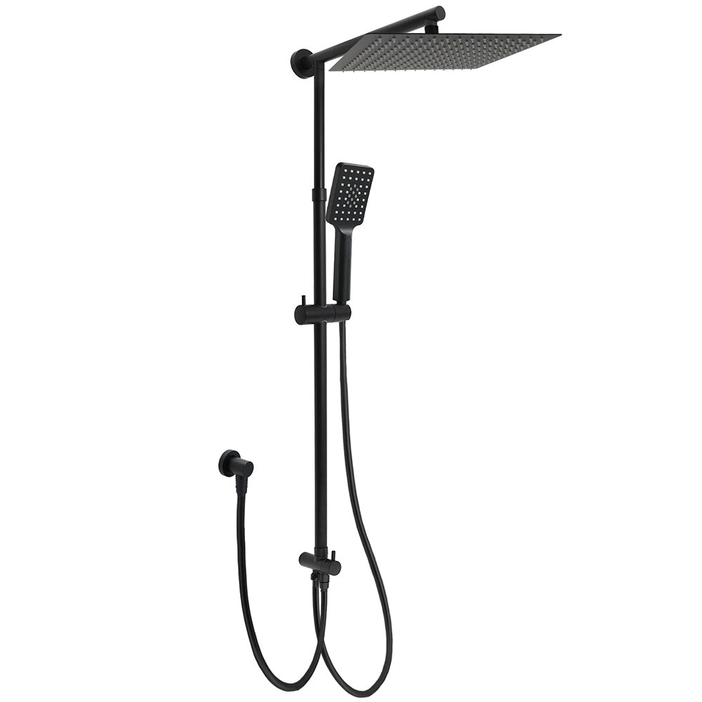 WELS Matt Black Dual Shower Large 12" Square Head Handheld Adjustable Silding Rail Set V1233-HS002M4CBSC842BKSS112B
