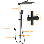 WELS Matt Black Dual Shower Large 12" Square Head Handheld Adjustable Silding Rail Set V1233-HS002M4CBSC842BKSS112B