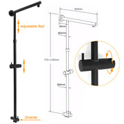 WELS Matt Black Dual Shower Large 12" Square Head Handheld Adjustable Silding Rail Set V1233-HS002M4CBSC842BKSS112B