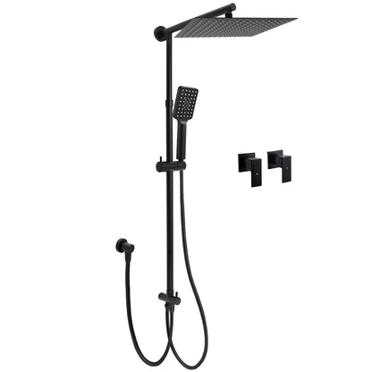 Matt Black Dual Shower Large 12" Square Head Handheld Adjustable Silde Rail Set Twin Taps V1233-HS002M4CBSC842BKSS112BCPF0272BK