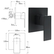 Matt Black Dual Shower Large 12" Square Head Handheld Adjustable Silde Rail Set Mixer V1233-HS002M4CBSC842BKSS112BKSQ201B