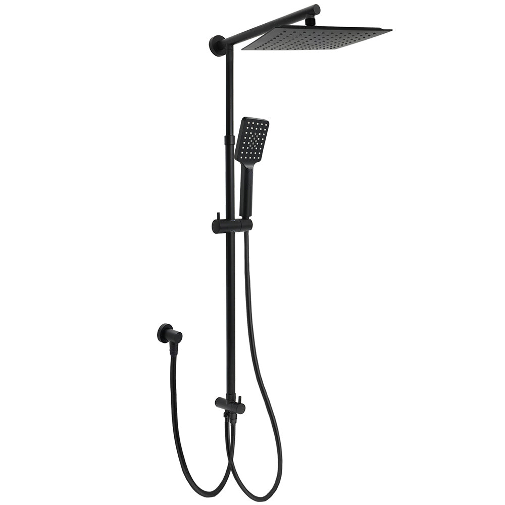 WELS Matt Black 2in1 Square 10" Rain Shower Head 3 Mode Handheld Adjustable Rail Set V1233-HS002M4CBSC842BSS1001B
