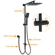WELS Matt Black 2in1 Square 10" Rain Shower Head 3 Mode Handheld Adjustable Rail Set V1233-HS002M4CBSC842BSS1001B