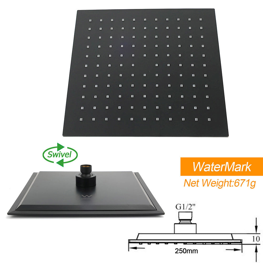 WELS Matt Black 2in1 Square 10" Rain Shower Head 3 Mode Handheld Adjustable Rail Set V1233-HS002M4CBSC842BSS1001B