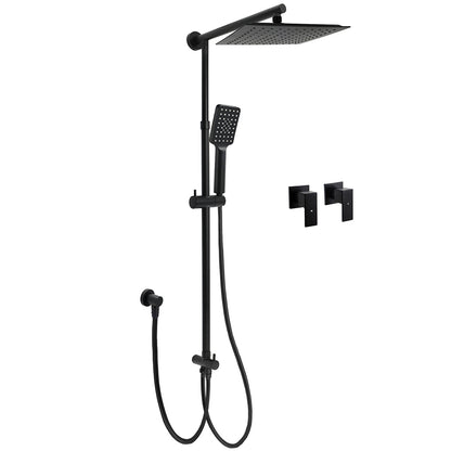 WELS Matt Black 2in1 Square 10" Rain Shower Head 3 Mode Handheld Adjustable Rail Twin Taps Set V1233-HS002M4CBSC842BSS1001BCPF0272BK