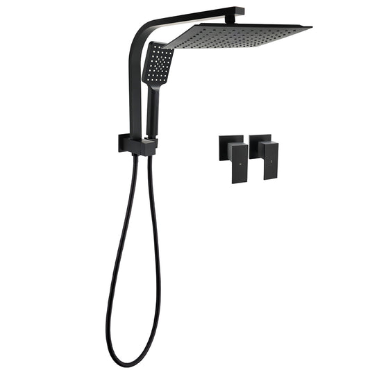 WELS Matt Black 10" Rain Shower Head 3 Mode Handheld Gooseneck Arm Diverter 2in1 Set Taps V1233-HS002M4CBSS1001BA702BCPF0272BK