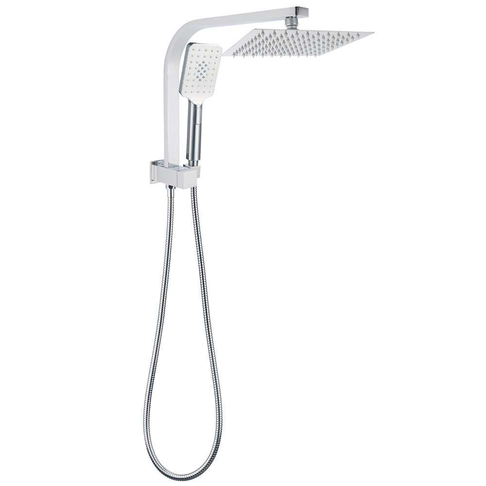 Chrome Square Twin Rain Shower 8" Head 3 Mode Handheld Diverter Wall Arm Set V1233-HS002M4CKSS108A702
