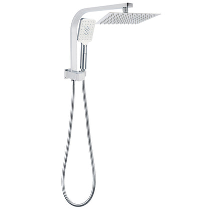 Chrome Square Twin Rain Shower 8" Head 3 Mode Handheld Diverter Wall Arm Set V1233-HS002M4CKSS108A702