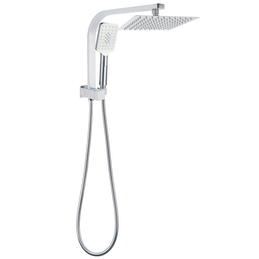Chrome Square Twin Rain Shower 8" Head 3 Mode Handheld Diverter Wall Arm Set V1233-HS002M4CKSS108A702