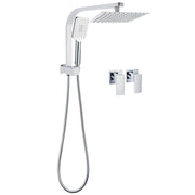 WELS Chrome Square Dual Rain Shower 8" Head 3 Mode Handheld Diverter Wall Arm Twin Taps Set V1233-HS002M4CKSS108A702CPF0272A