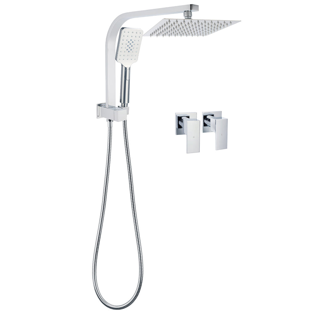 WELS Chrome Square Dual Rain Shower 8" Head 3 Mode Handheld Diverter Wall Arm Twin Taps Set V1233-HS002M4CKSS108A702CPF0272A