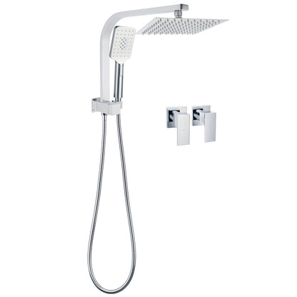 WELS Chrome Square Dual Rain Shower 8" Head 3 Mode Handheld Diverter Wall Arm Twin Taps Set V1233-HS002M4CKSS108A702CPF0272A