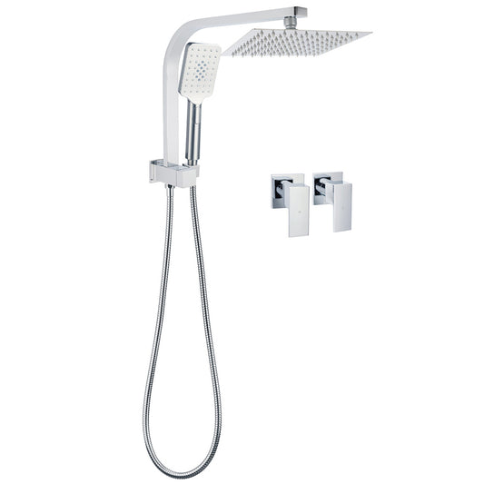 WELS Chrome Square Dual Rain Shower 8" Head 3 Mode Handheld Diverter Wall Arm Twin Taps Set V1233-HS002M4CKSS108A702CPF0272A