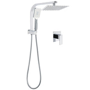 WELS Chrome Square Dual Rain Shower 8" Head 3 Mode Handheld Diverter Wall Arm Mixer Set V1233-HS002M4CKSS108A702KSQ201CR