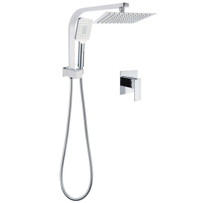 WELS Chrome Square Dual Rain Shower 8" Head 3 Mode Handheld Diverter Wall Arm Mixer Set V1233-HS002M4CKSS108A702KSQ201CR
