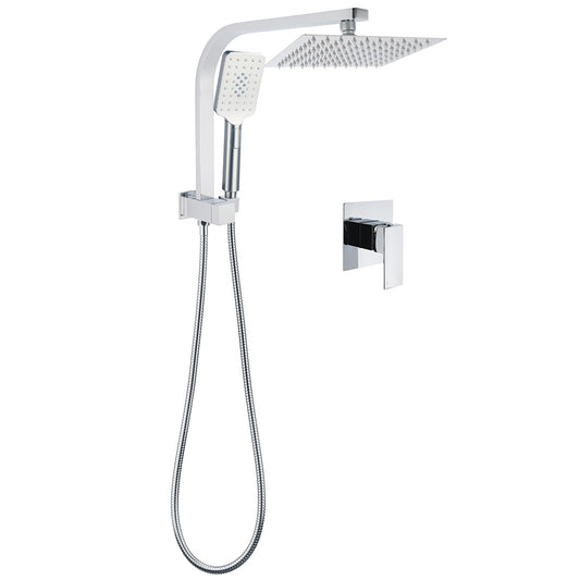 WELS Chrome Square Dual Rain Shower 8" Head 3 Mode Handheld Diverter Wall Arm Mixer Set V1233-HS002M4CKSS108A702KSQ201CR