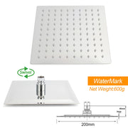Chrome Square 8" Rain Shower Head 3 Mode Handheld Sliding Rail Arm 2 IN 1 Set Diverter V1233-HS002M4CSC842KSS108
