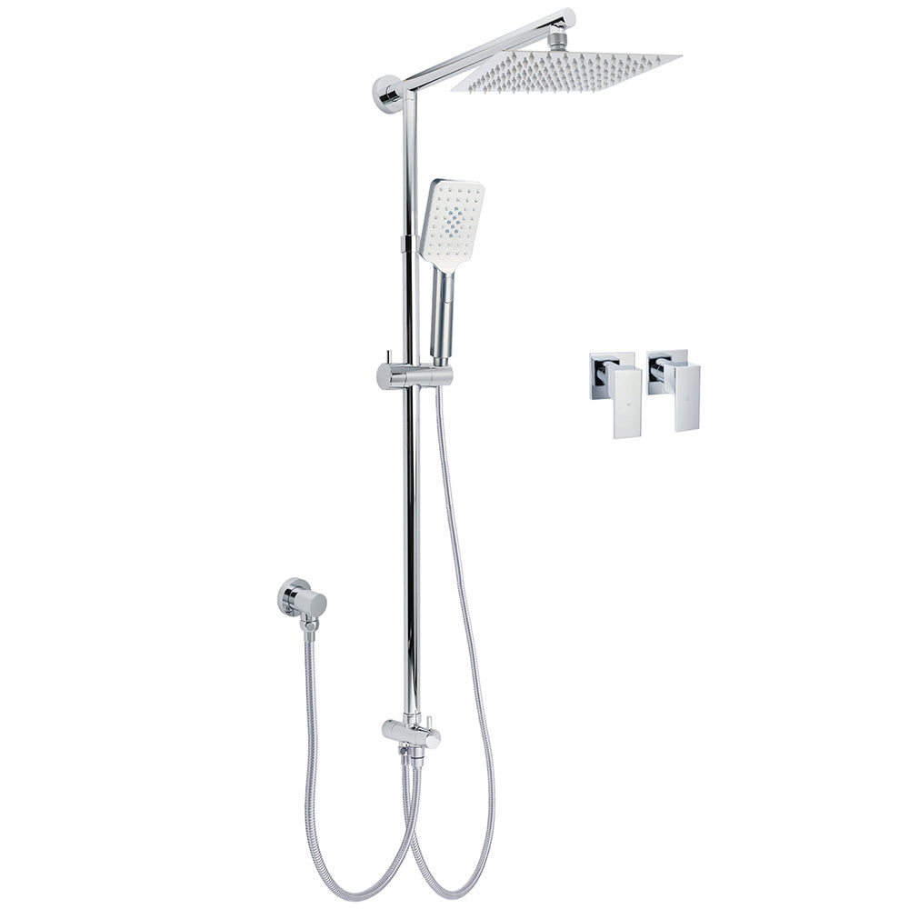Square 8" Rain Shower Head 3 Mode Handheld Sliding Rail Arm 2 IN 1 Set Twin Taps V1233-HS002M4CSC842KSS108CPF0272A