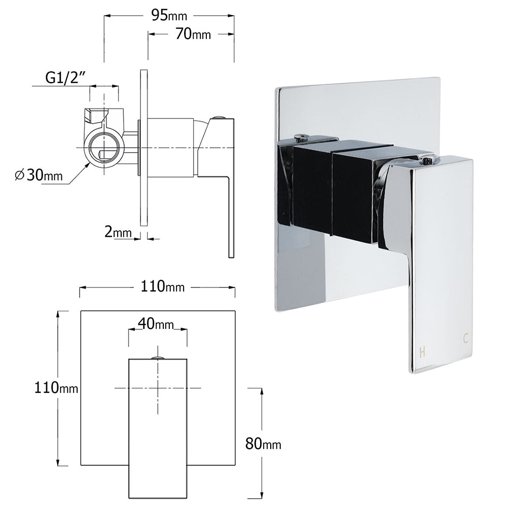Square 8" Rain Shower Head 3 Mode Handheld Sliding Rail Arm Twin Set Diverter Mixer V1233-HS002M4CSC842KSS108KSQ201CR