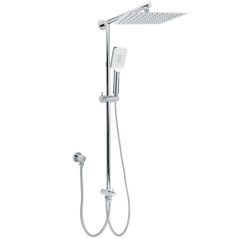 Chrome Square 10" Twin Shower Head Handheld Sliding Rail Set Wall Inlet Diverter V1233-HS002M4CSC842KSS110