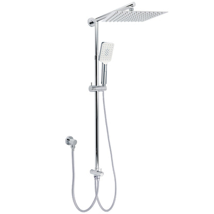 Chrome Square 10" Twin Shower Head Handheld Sliding Rail Set Wall Inlet Diverter V1233-HS002M4CSC842KSS110