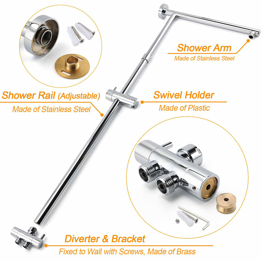 Chrome Square 10" Twin Shower Head Handheld Sliding Rail Set Wall Inlet Diverter V1233-HS002M4CSC842KSS110