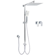Chrome Square 10" Twin Shower Head Handheld Sliding Rail Set Wall Inlet Diverter Twin Taps V1233-HS002M4CSC842KSS110CPF0272A