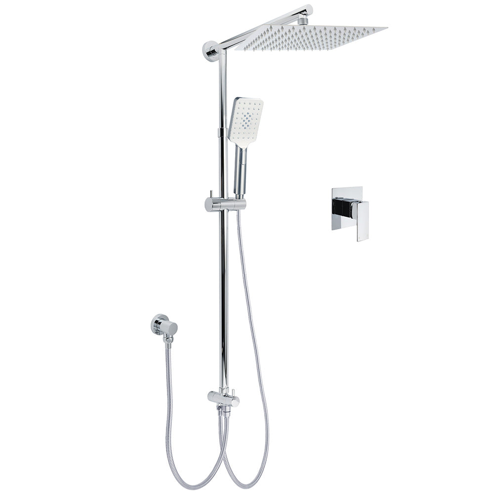 Chrome Square 10" Twin Shower Head Handheld Sliding Rail Set Wall Inlet Elbow With Mixer V1233-HS002M4CSC842KSS110KSQ201CR