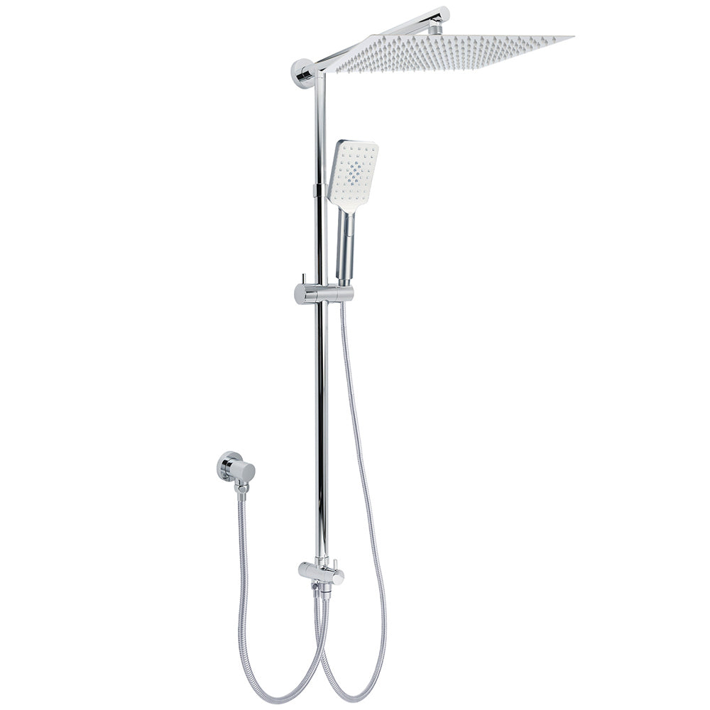 WELS Dual Square Shower Head 12" Rain Rose + 3 Modes Handheld Diverter Rail Arm Set V1233-HS002M4CSC842KSS112