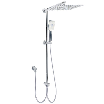 WELS Dual Square Shower Head 12" Rain Rose + 3 Modes Handheld Diverter Rail Arm Set V1233-HS002M4CSC842KSS112