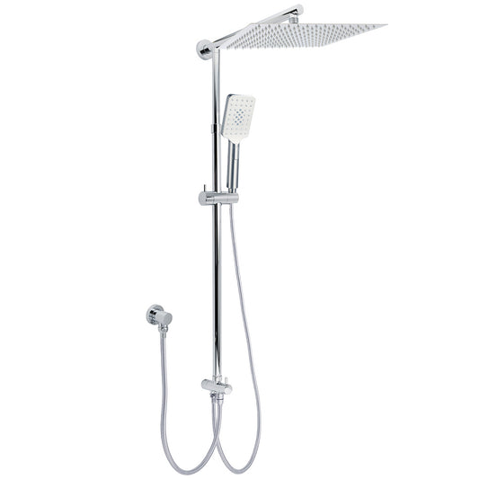 WELS Dual Square Shower Head 12" Rain Rose + 3 Modes Handheld Diverter Rail Arm Set V1233-HS002M4CSC842KSS112
