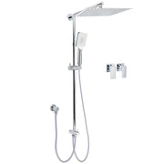 Double Square Shower Head 12" Rain Rose + 3 Modes Handheld Diverter Rail Arm Taps Set V1233-HS002M4CSC842KSS112CPF0272A