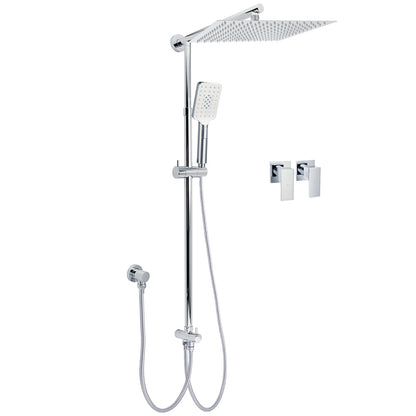 Double Square Shower Head 12" Rain Rose + 3 Modes Handheld Diverter Rail Arm Taps Set V1233-HS002M4CSC842KSS112CPF0272A