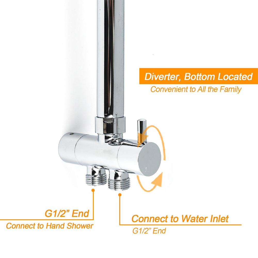 Double Square Shower Head 12" Rain Rose + 3 Modes Handheld Diverter Rail Arm Taps Set V1233-HS002M4CSC842KSS112CPF0272A