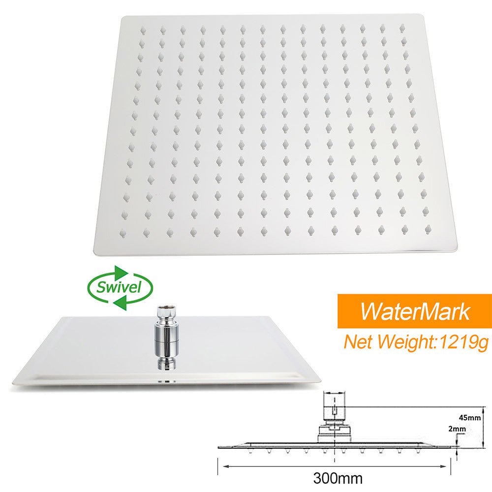 Double Square Shower Head 12" Rain Rose + 3 Modes Handheld Diverter Rail Arm Taps Set V1233-HS002M4CSC842KSS112CPF0272A