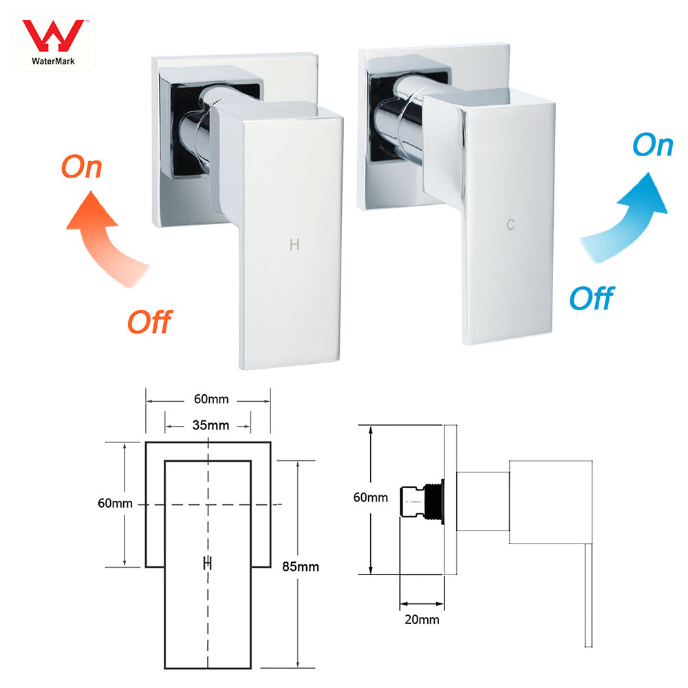 Double Square Shower Head 12" Rain Rose + 3 Modes Handheld Diverter Rail Arm Taps Set V1233-HS002M4CSC842KSS112CPF0272A