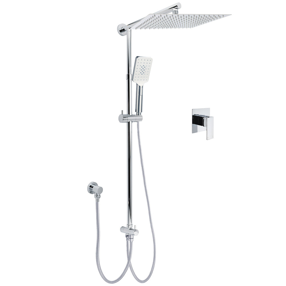 Double Square Shower Head 12" Rain Rose + 3 Modes Handheld Diverter Rail Arm Mixer Set V1233-HS002M4CSC842KSS112KSQ201CR