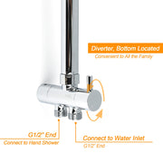 Double Square Shower Head 12" Rain Rose + 3 Modes Handheld Diverter Rail Arm Mixer Set V1233-HS002M4CSC842KSS112KSQ201CR