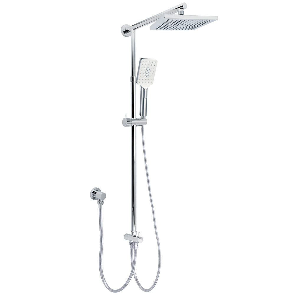 WELS Square Chrome Shower 8" Rainfall Head 3 Mode Handheld Sliding Rail Wall Arm Set V1233-HS002M4CSC842SS0801