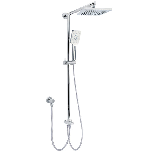 WELS Square Chrome Shower 8" Rainfall Head 3 Mode Handheld Sliding Rail Wall Arm Set V1233-HS002M4CSC842SS0801