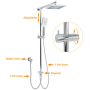 WELS Square Chrome Shower 8" Rainfall Head 3 Mode Handheld Sliding Rail Wall Arm Set V1233-HS002M4CSC842SS0801